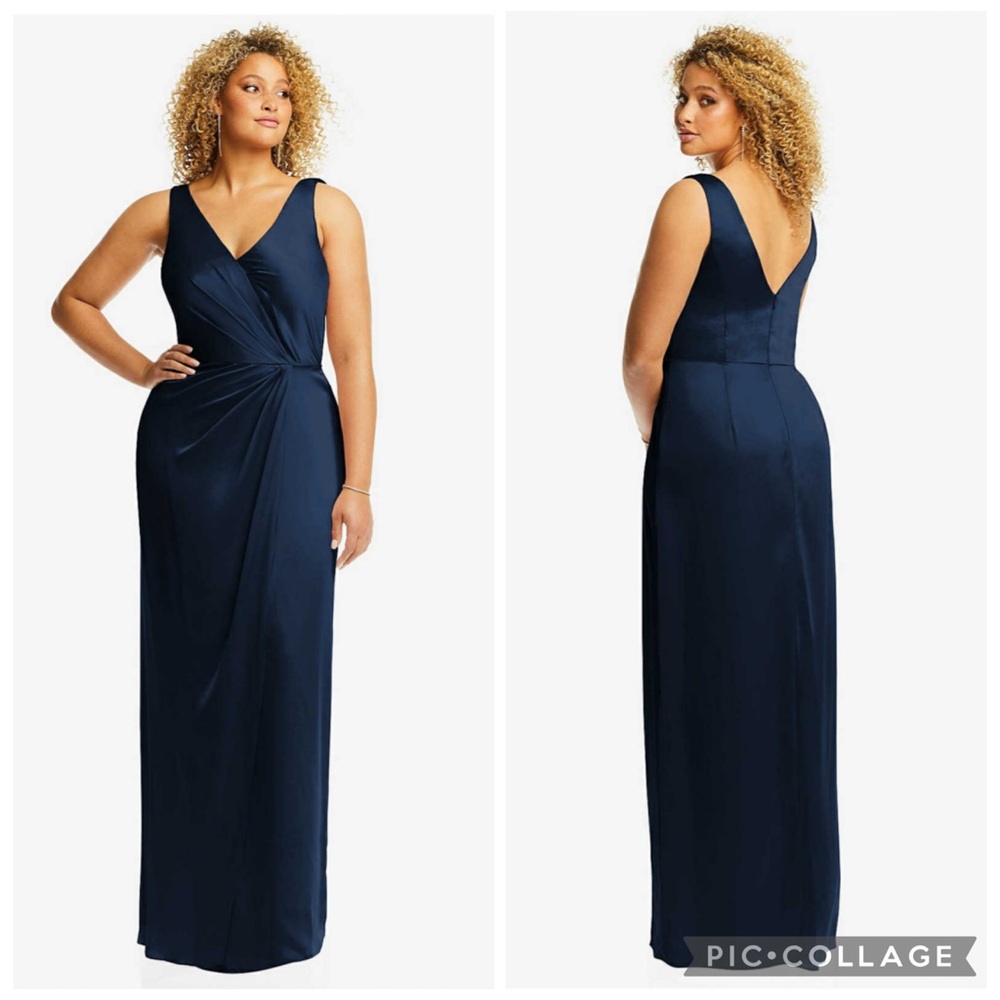 After Six 6864 Faux Wrap Whisper Satin Maxi Dress Gown Midnight Navy‎ 14
